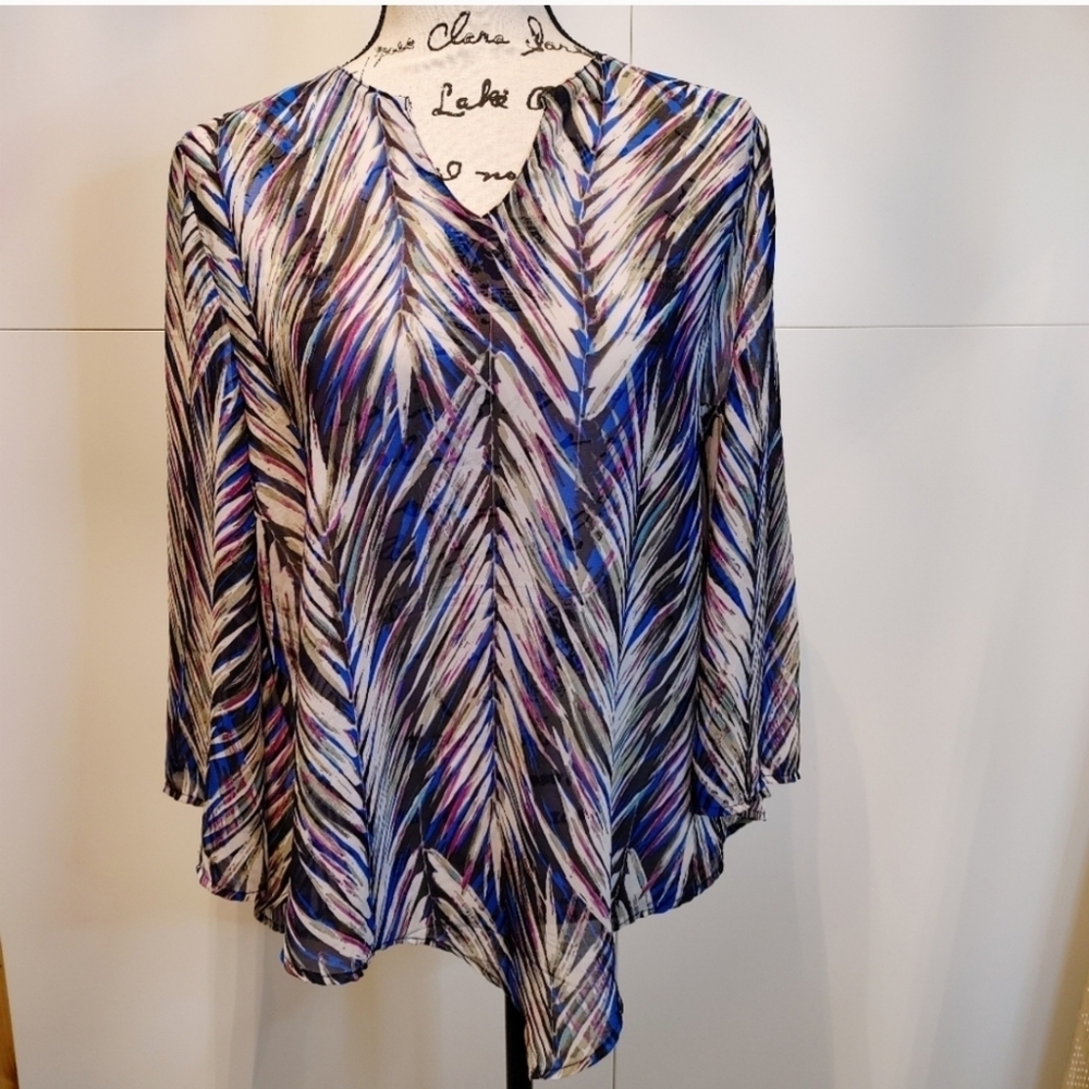 Banana Republic Factory Abstract Palm Print Flowy Tunic Blouse Medium - Picture 2 of 10